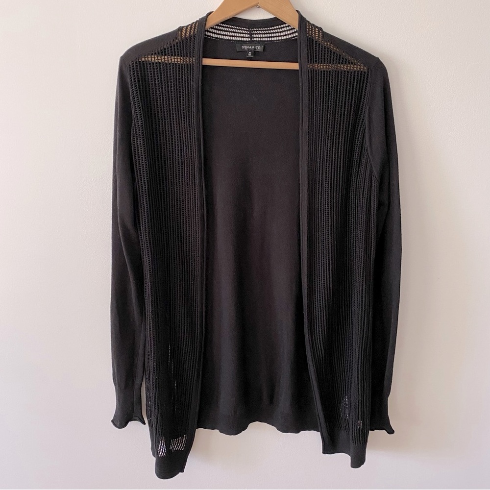 3/$30๐Dynamite long open black perforated cardigan size medium